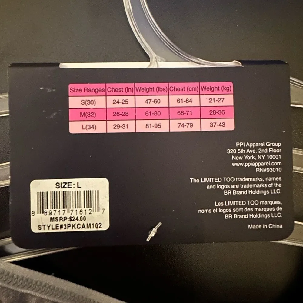 NWT Limited Too Training Bras 3-pack (size L)